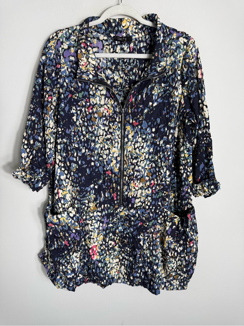 Comfy USA Lightweight Multicolor Tunic-3/4 Sleeve-Crinkle Fabric-Lagenlook-Small